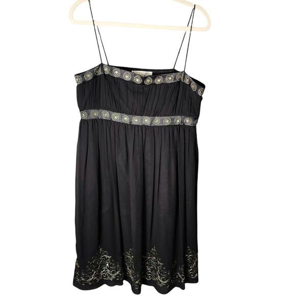VTG Y2K Maggy London 14 Black Silk Thin Strap Babydoll Embroidered Sequin Dress - Picture 1 of 6